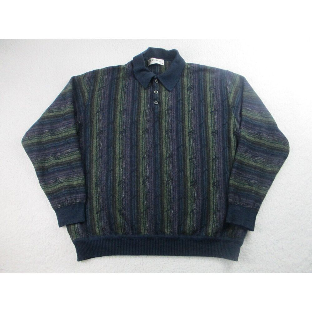 VTG St. Croix Sweater Mens L Multicolor Stripes Wool Long Sleeve Polo Casual USA